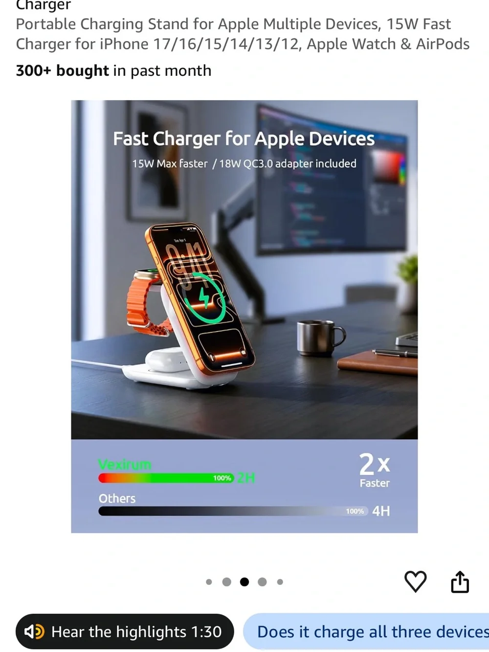 NEW Vexirum 3-in-1 Foldable Magnetic Wireless Charging Station White